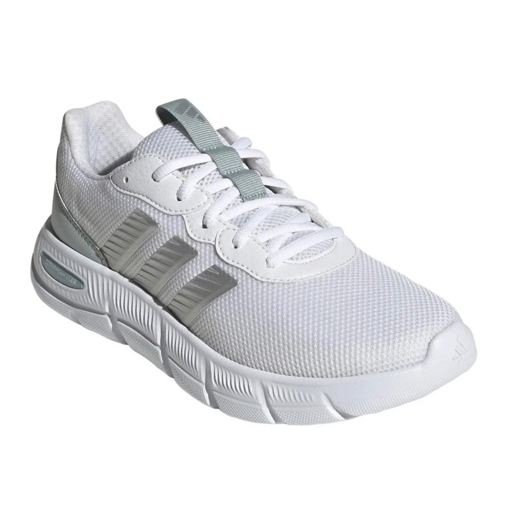 Adidas Cloudfoam Flex Laces Womens •9• White Silver Metallic Sneakers Athleisure